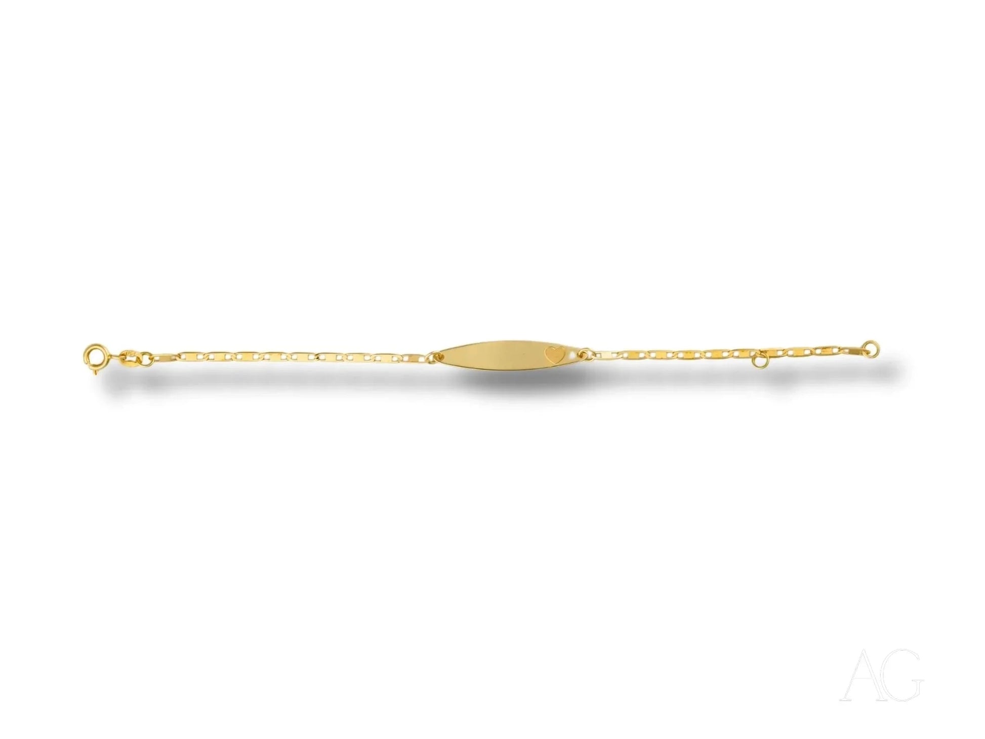 Elegant solid 18k gold kids bracelet with oval plate and delicate chain links