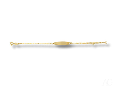 Elegant solid 18k gold kids bracelet with oval plate and delicate chain links