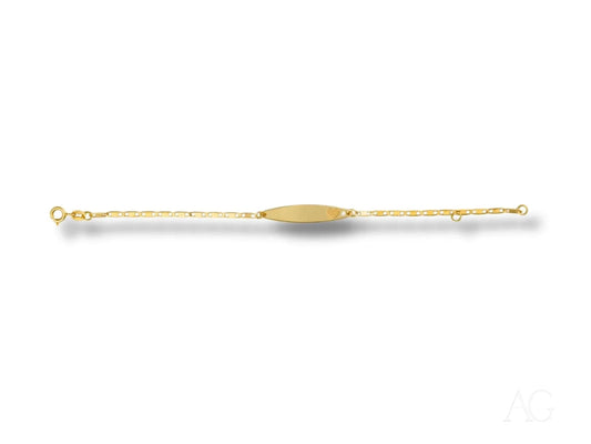 Elegant solid 18k gold kids bracelet with oval plate and delicate chain links