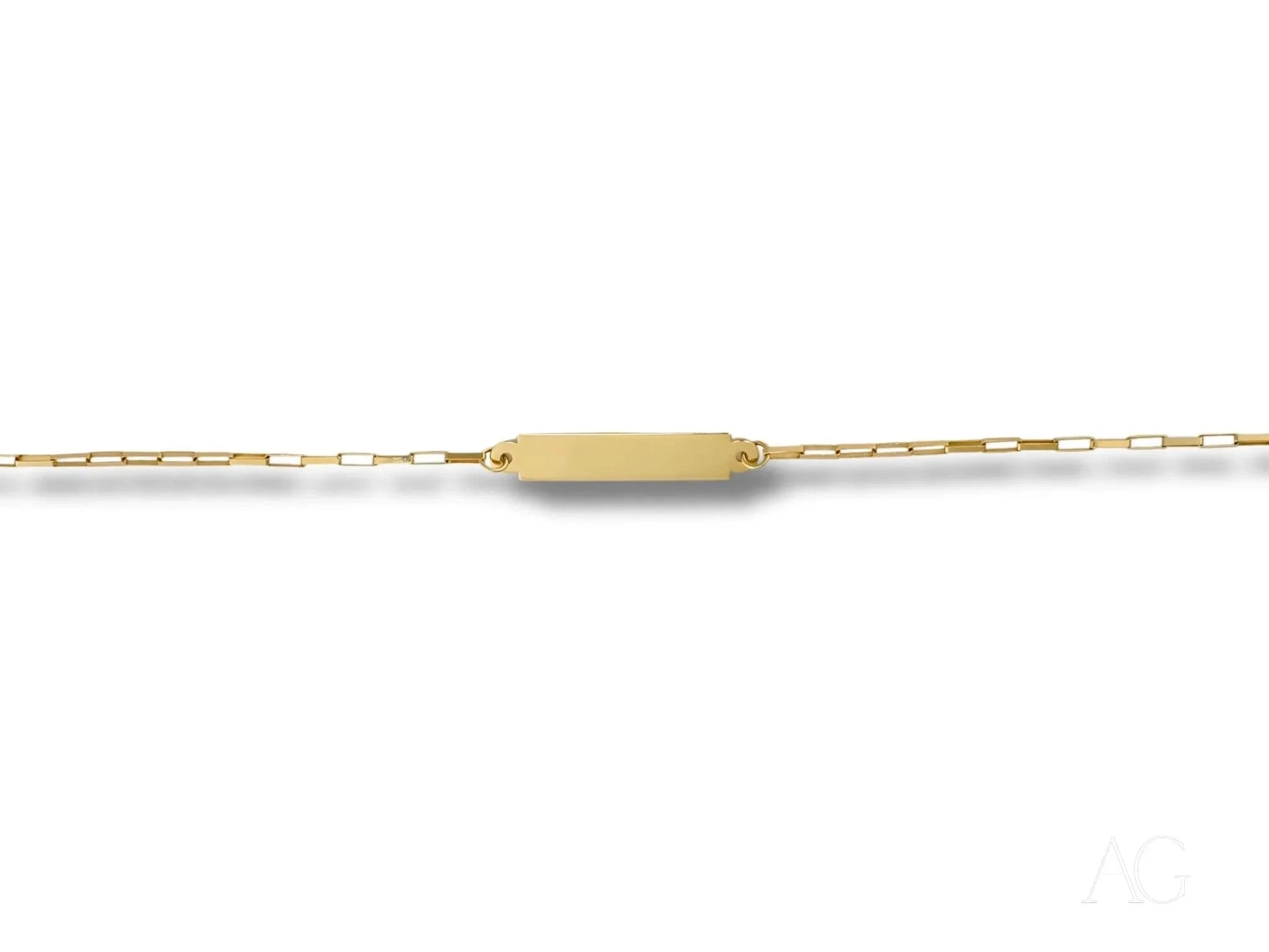 Elegant solid 18k gold kid’s bracelet with custom ID engraving and gold chain design
