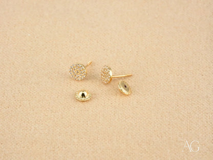 Gold CZ Earrings with Secure Screw Back, Certified 18k Solid Art Gold Jewelry