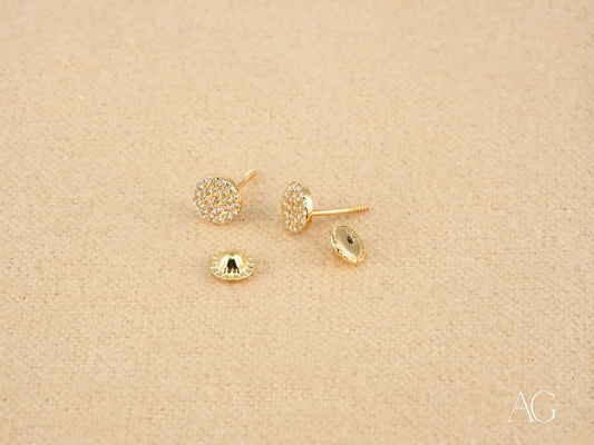 Gold CZ Earrings with Secure Screw Back, Certified 18k Solid Art Gold Jewelry
