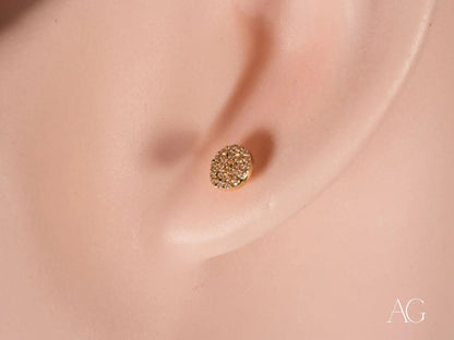 Oval gold stud earring from Gold CZ Earrings in certified 18k solid art gold jewelry