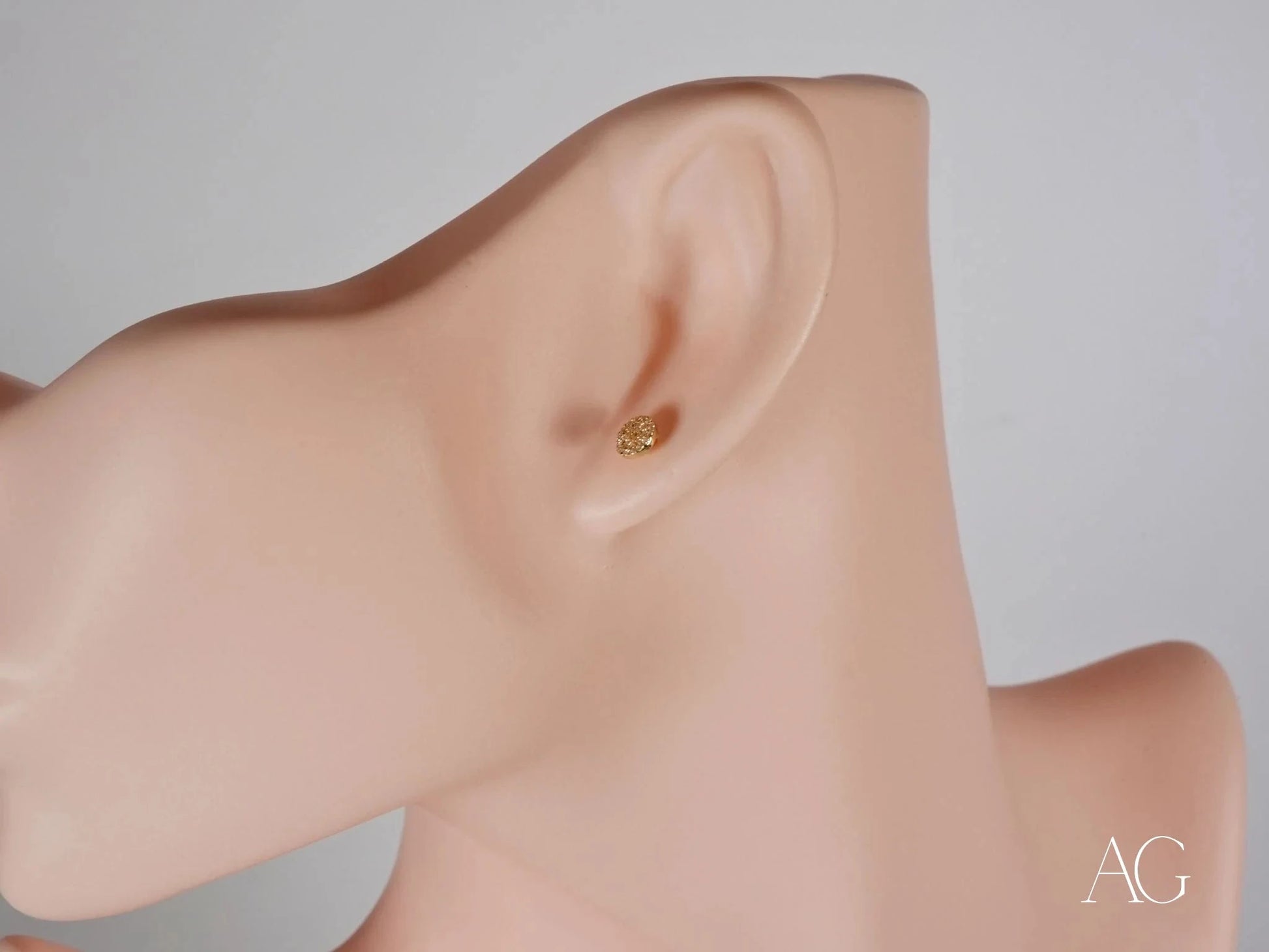 Gold CZ Earrings featuring a gold flower stud design, certified 18K solid art gold jewelry