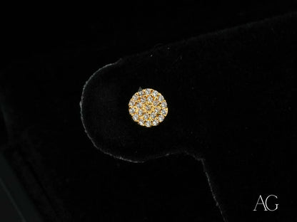 Round diamond cluster earring in Gold CZ Earrings, certified 18k solid art gold jewelry