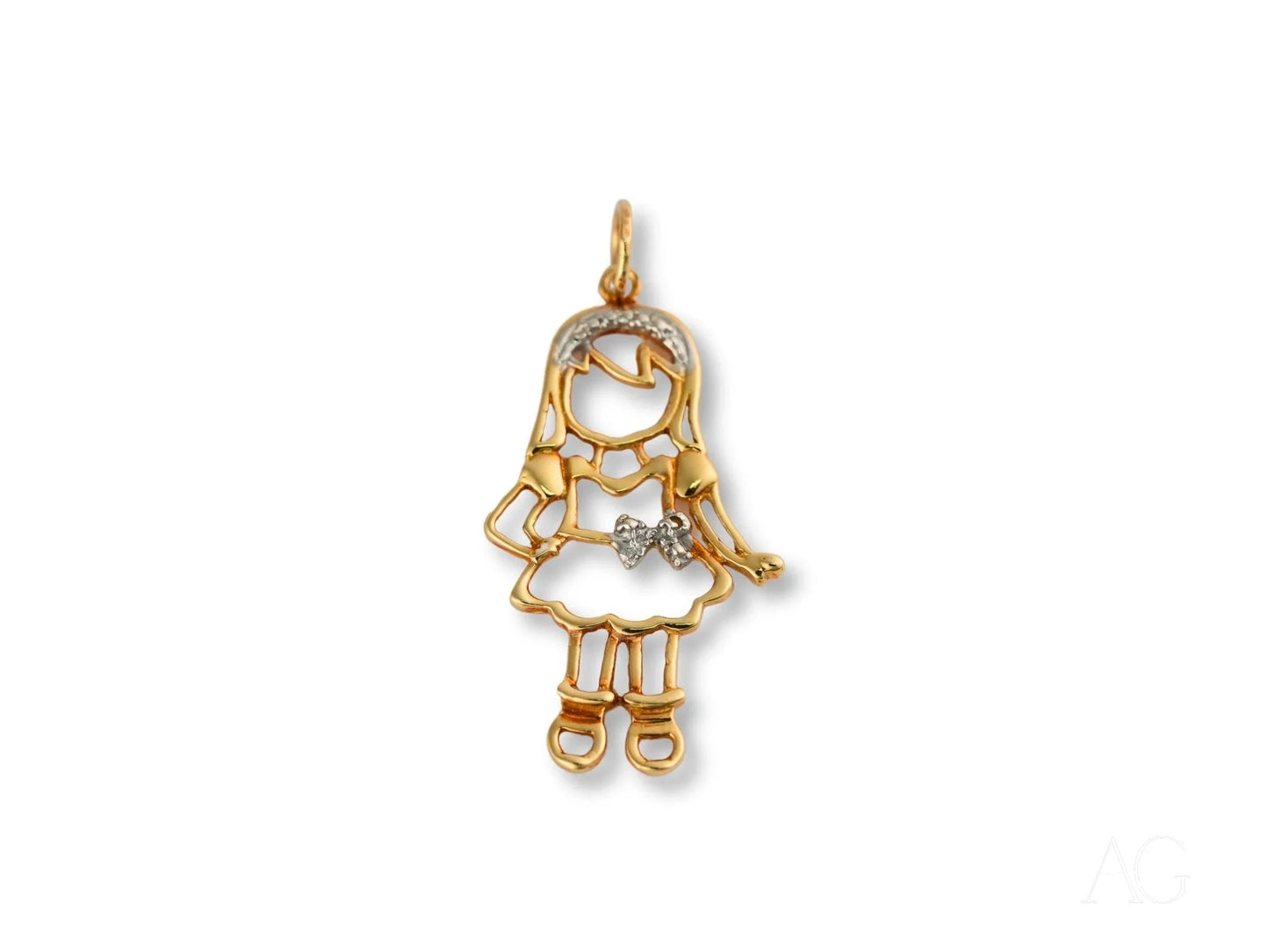 Gold-toned charm pendant of a girl in a dress from the Golden Cherish collection