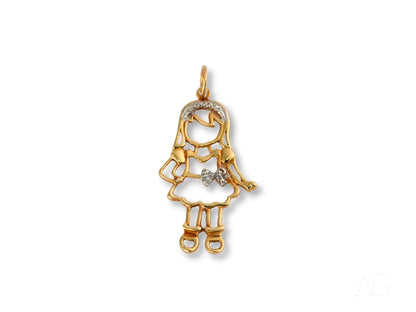 Gold-toned charm pendant of a girl in a dress from the Golden Cherish collection