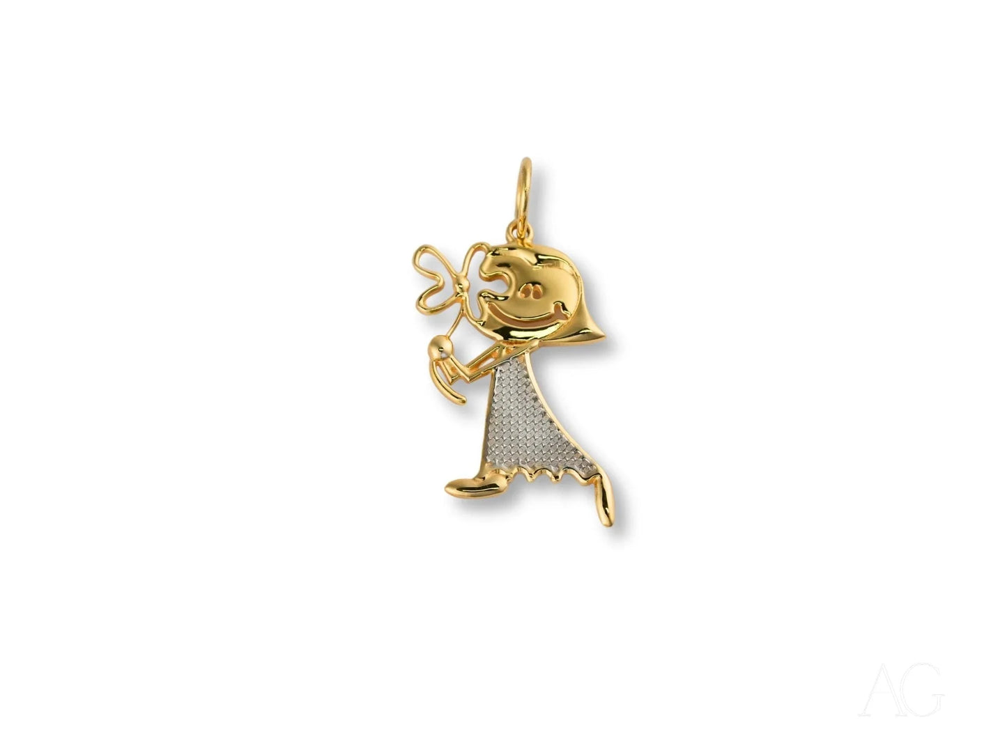 Gold and silver-toned cartoon character pendant with bow from Golden Elegance collection