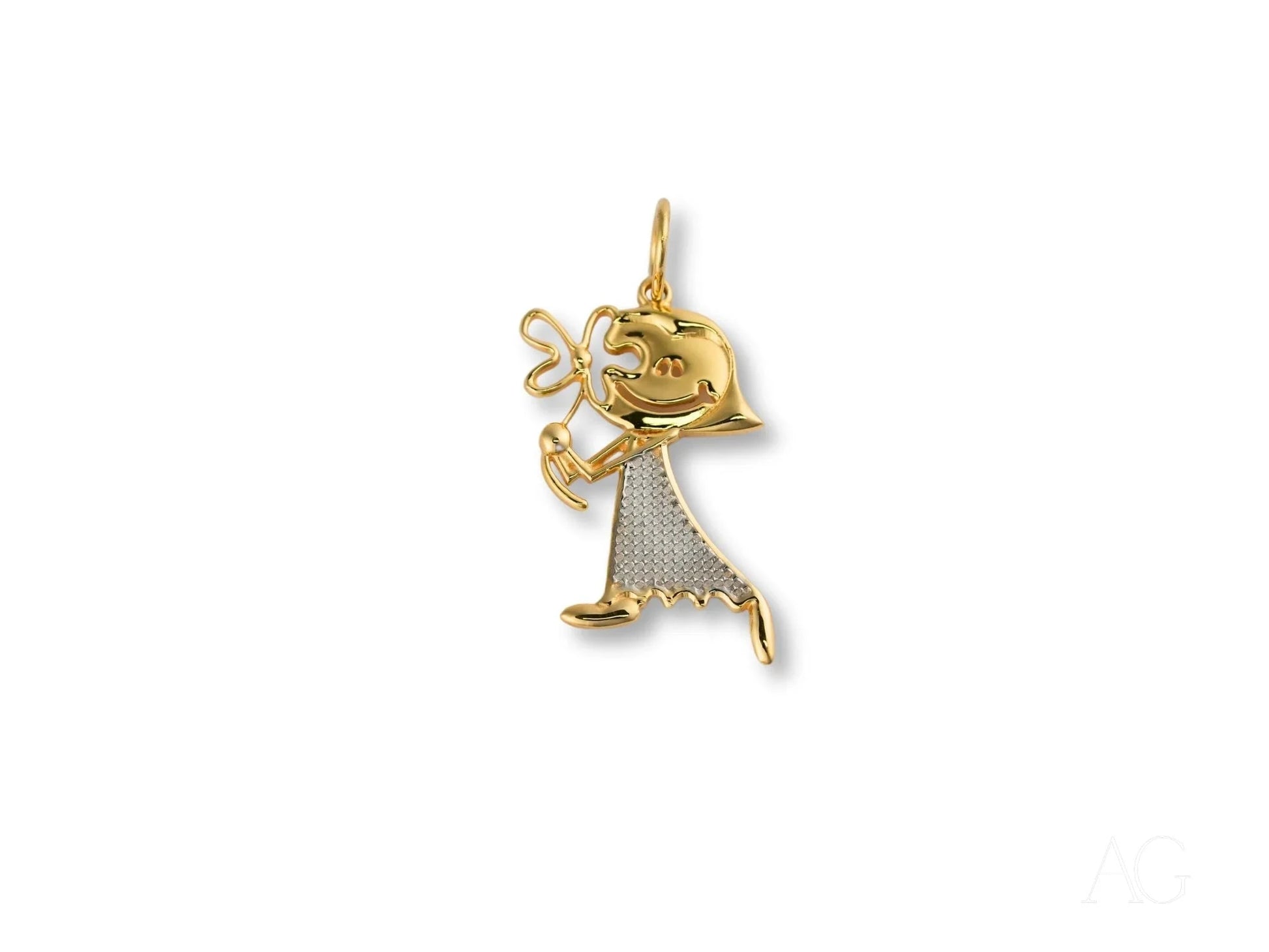 Gold and silver-toned cartoon character pendant with bow from Golden Elegance collection