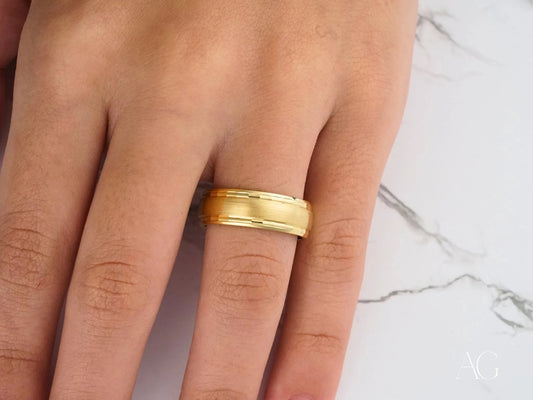 Gold Wedding Band in 14k Gold from Golden Fortress, worn elegantly on a finger