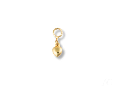 Golden heart charm pendant in 18k gold with loop attachment for jewelry design