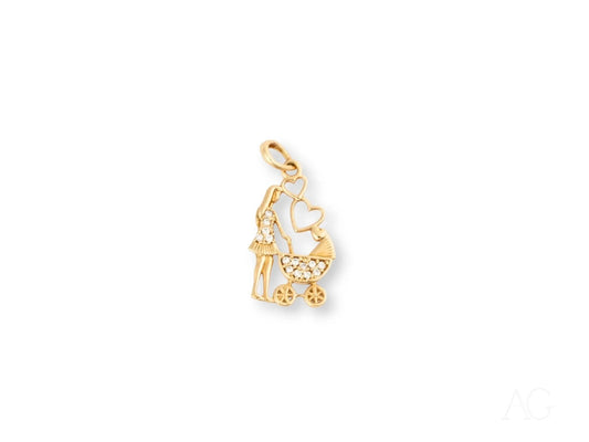 Gold-colored barbecue grill charm with smoke for 18k Gold Mom Pendant Golden Love