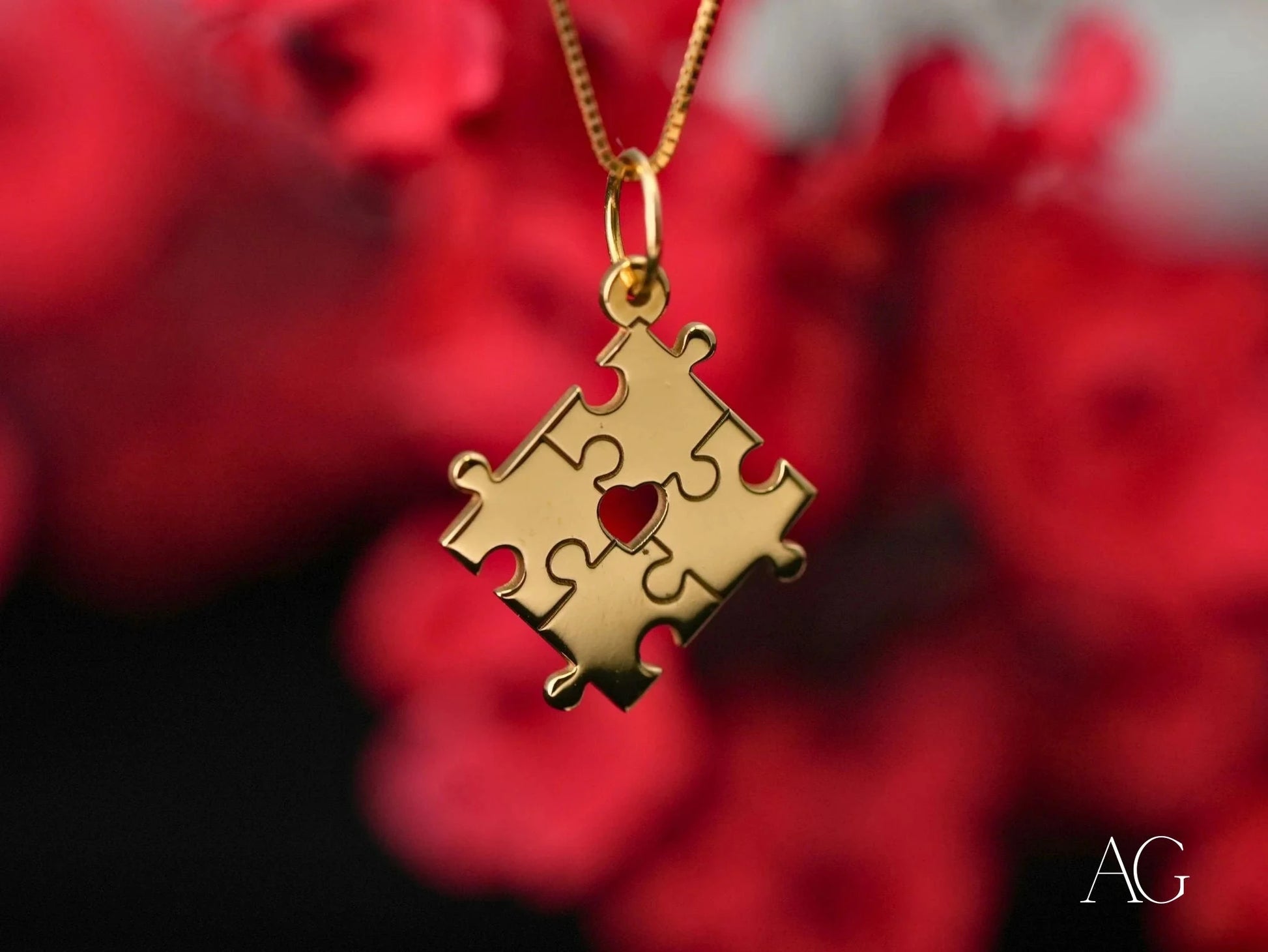 Gold puzzle piece heart pendant from Golden Puzzle Autism Awareness collection