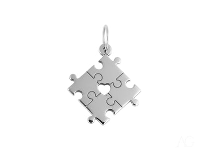 Silver puzzle piece pendant with heart cutout for Autism Awareness and Golden Puzzle