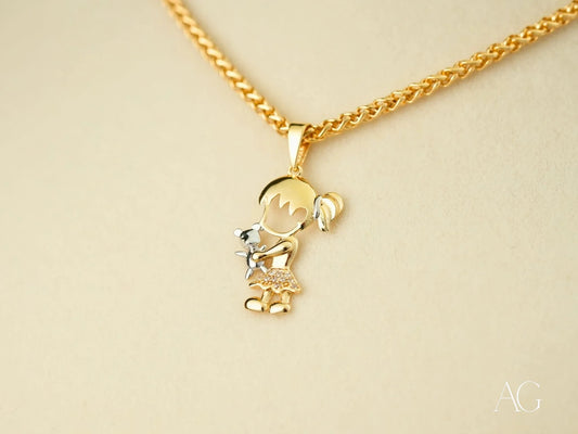 18k Gold Golden Treasure Pendant with a cartoon character charm on a chain