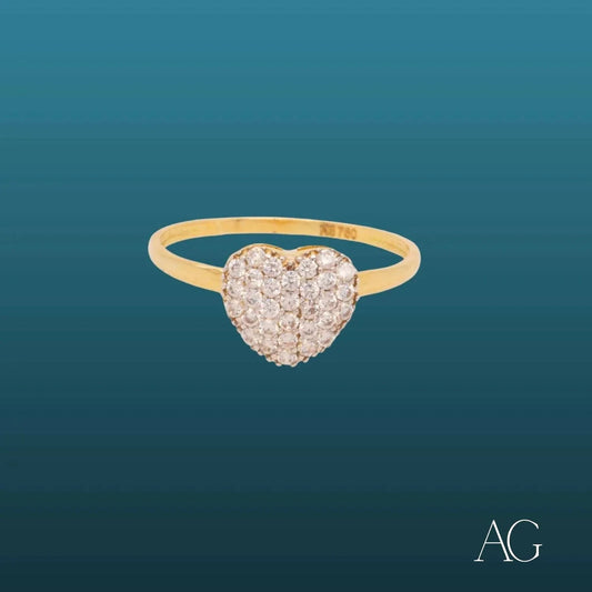 Heart-shaped diamond ring with gold band from Radiant 18k heart CZ ring collection