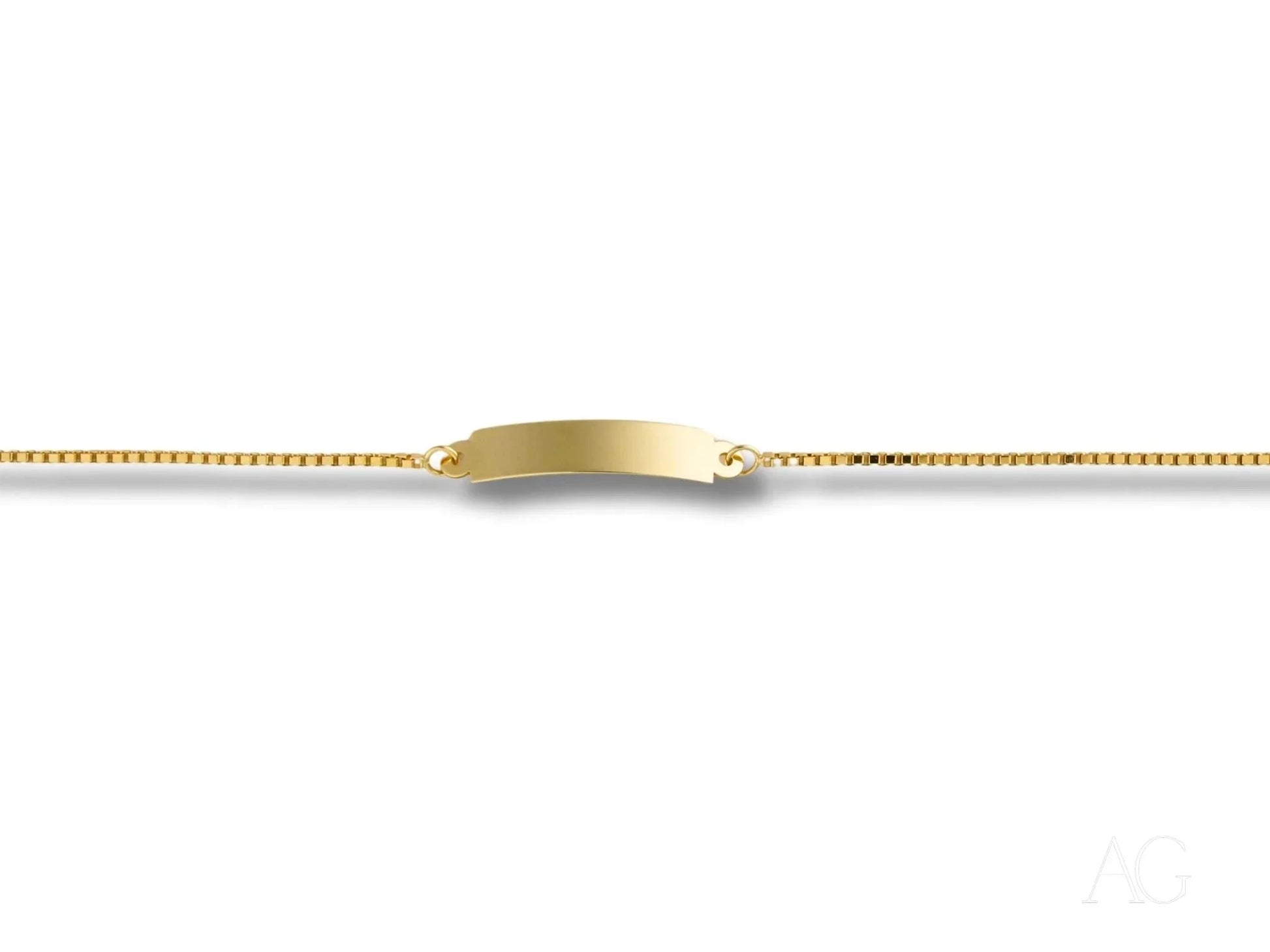 Gold chain bracelet with a flat center plate in solid 18k gold for kids, customizable