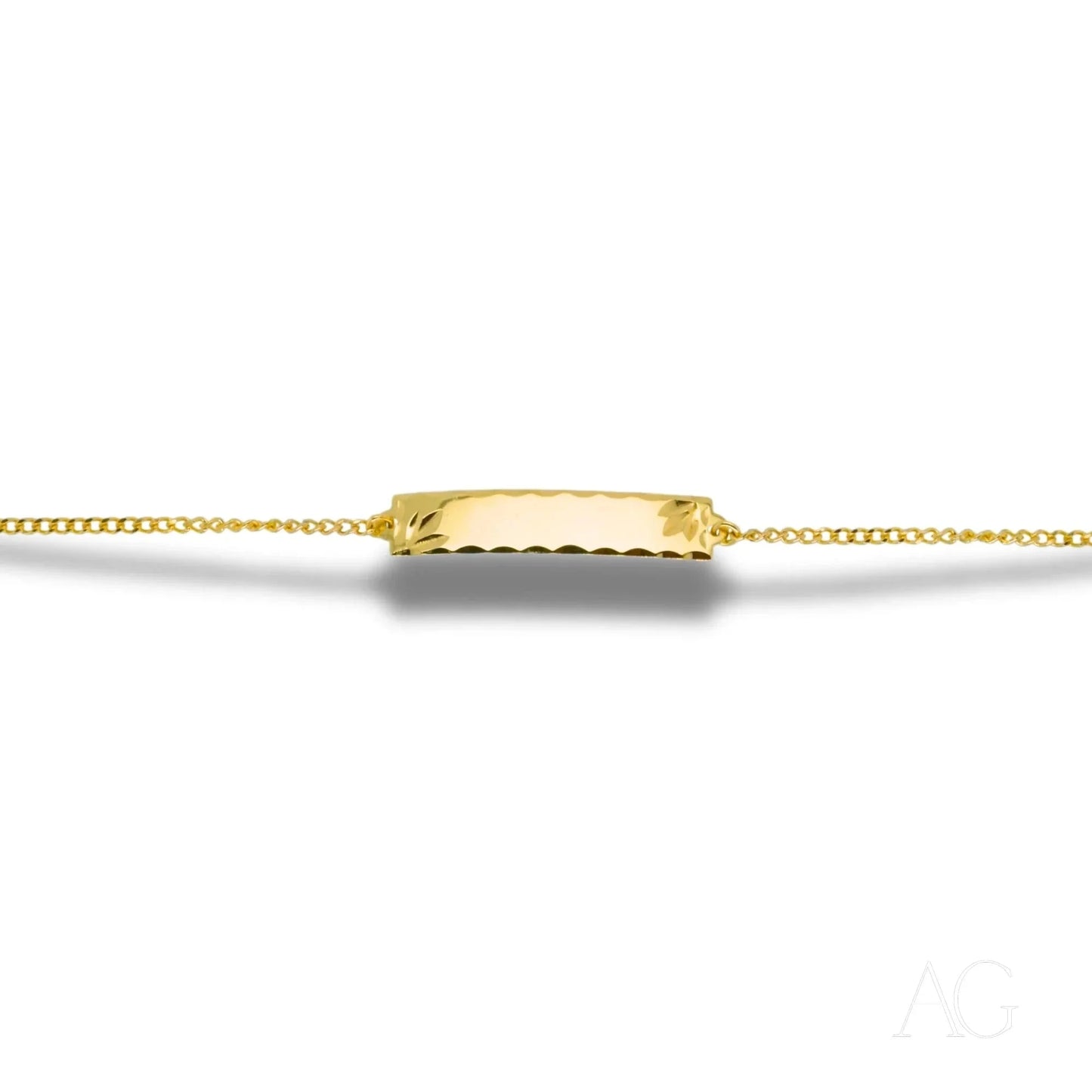 Gold chain bracelet with engraved plate in 18k solid gold for kids