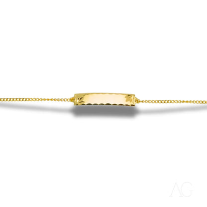 Gold chain bracelet with engraved plate in 18k solid gold for kids