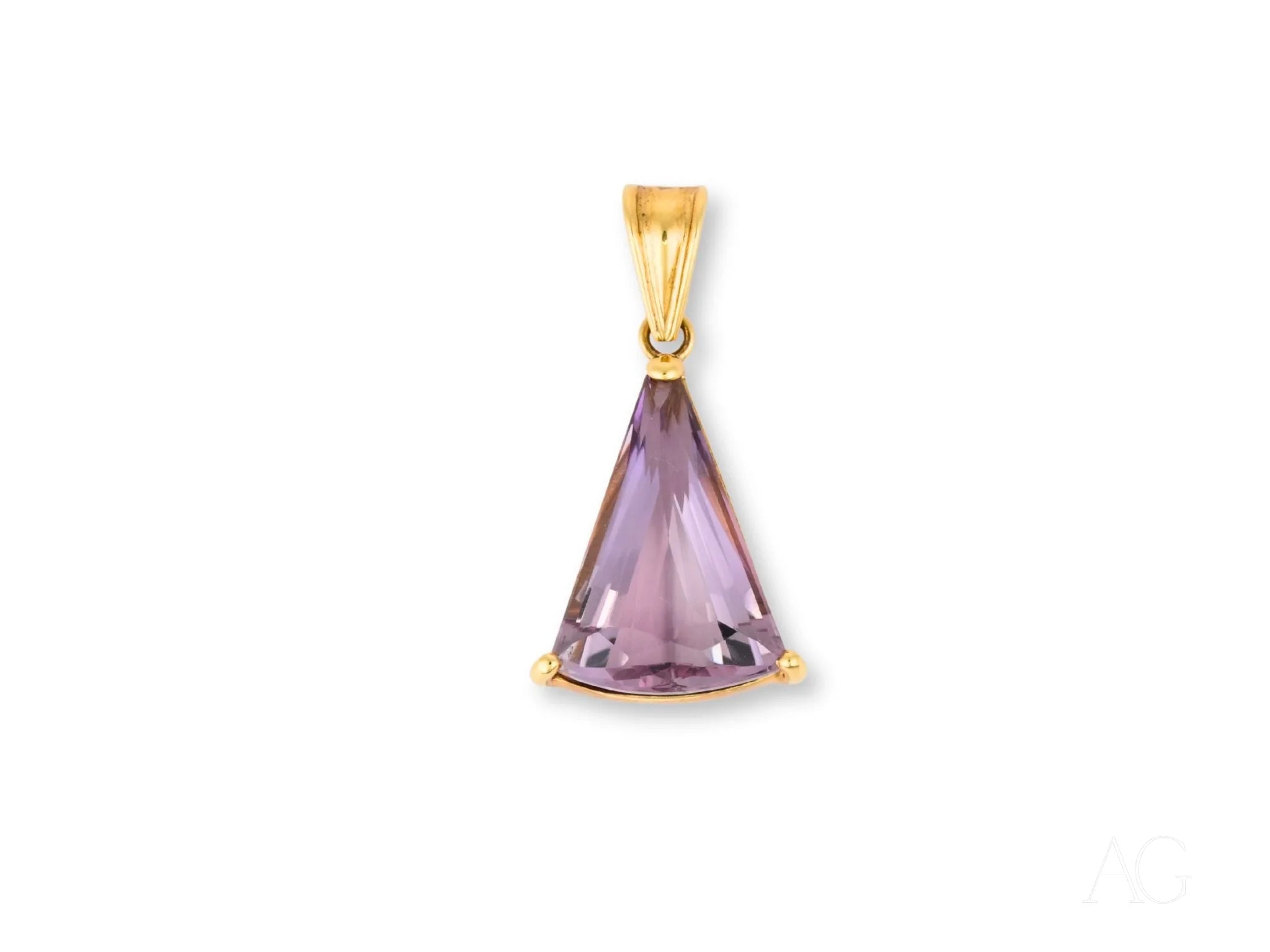 Triangular Amethyst trillion pendant in 18k gold-tone setting and bail