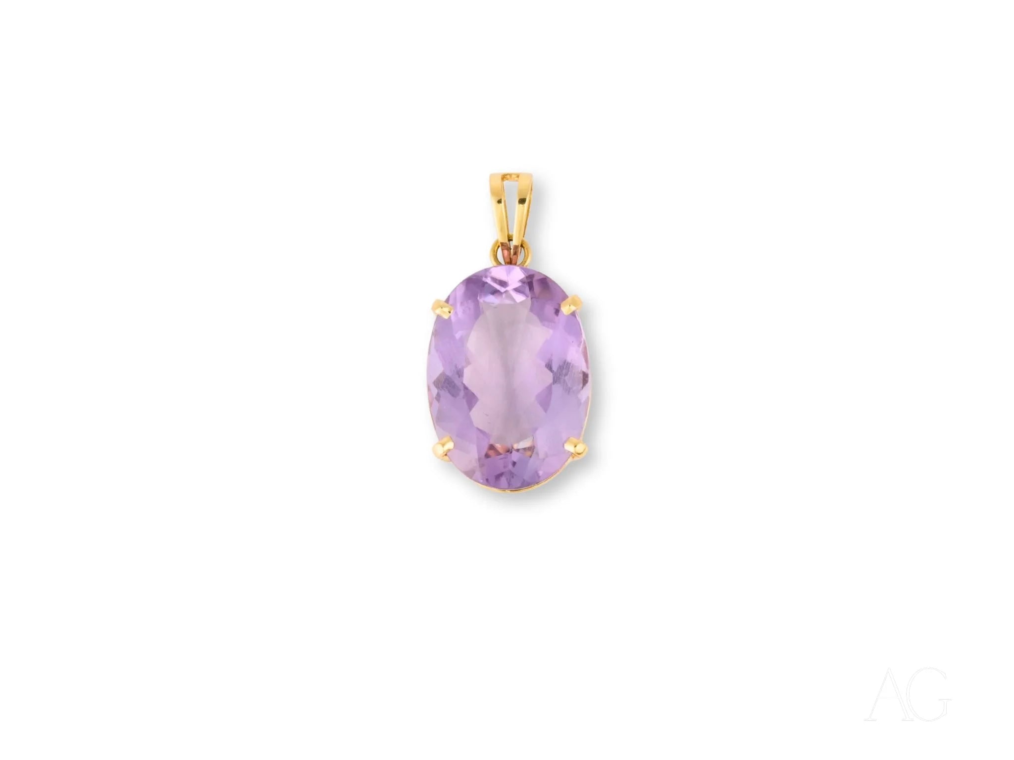 Oval-cut amethyst gemstone pendant with 18k gold prong setting, Amethyst Glow Pendant