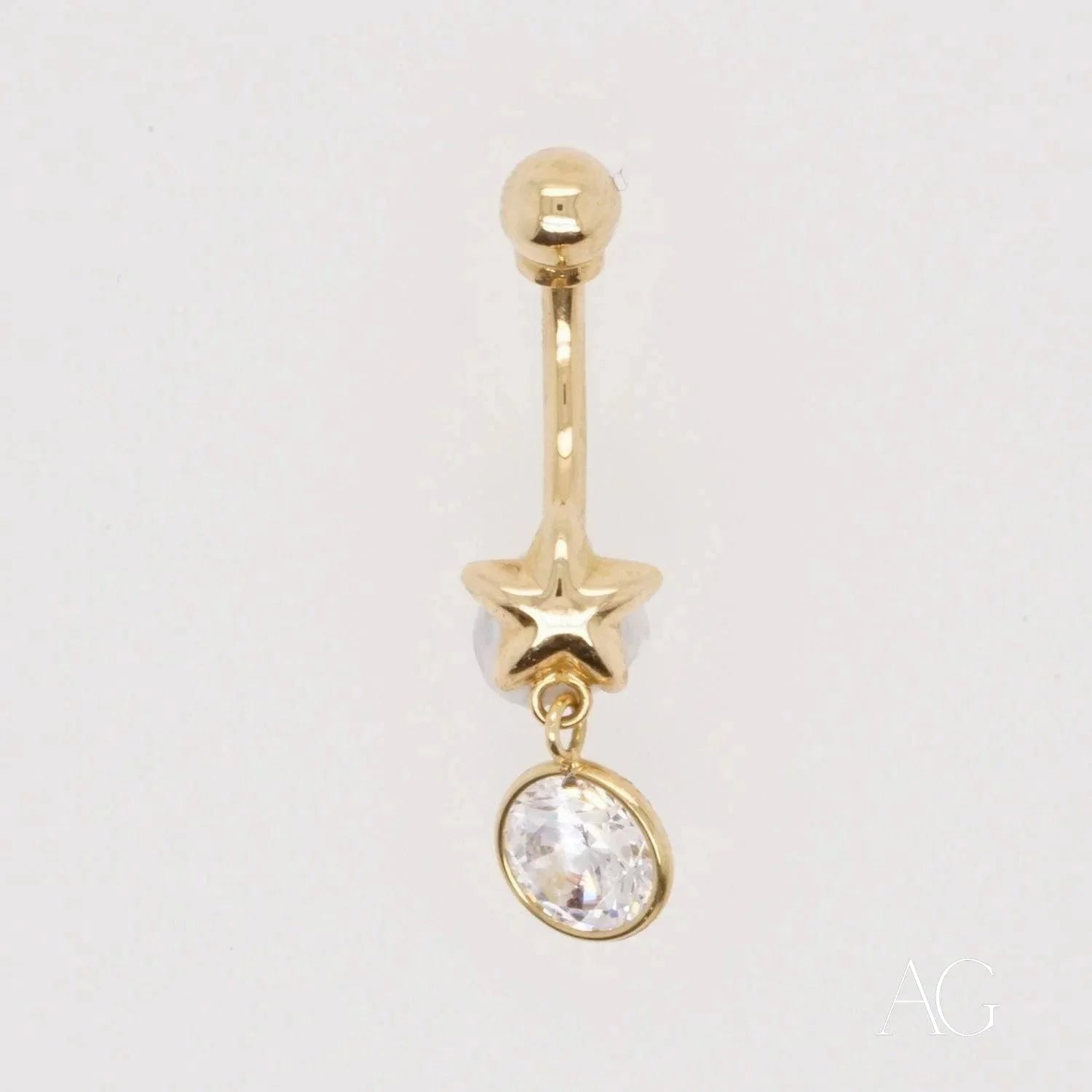 Art Gold 18k Gold Bellybutton Piercing with Star and Crystal Charm in Gold Finish