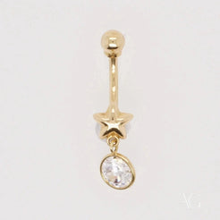 Art Gold 18k Gold Bellybutton Piercing with Star and Crystal Charm in Gold Finish