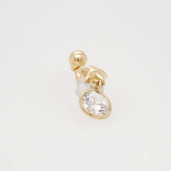 Gold earring with clear oval gemstone pendant for 18k gold bellybutton piercing