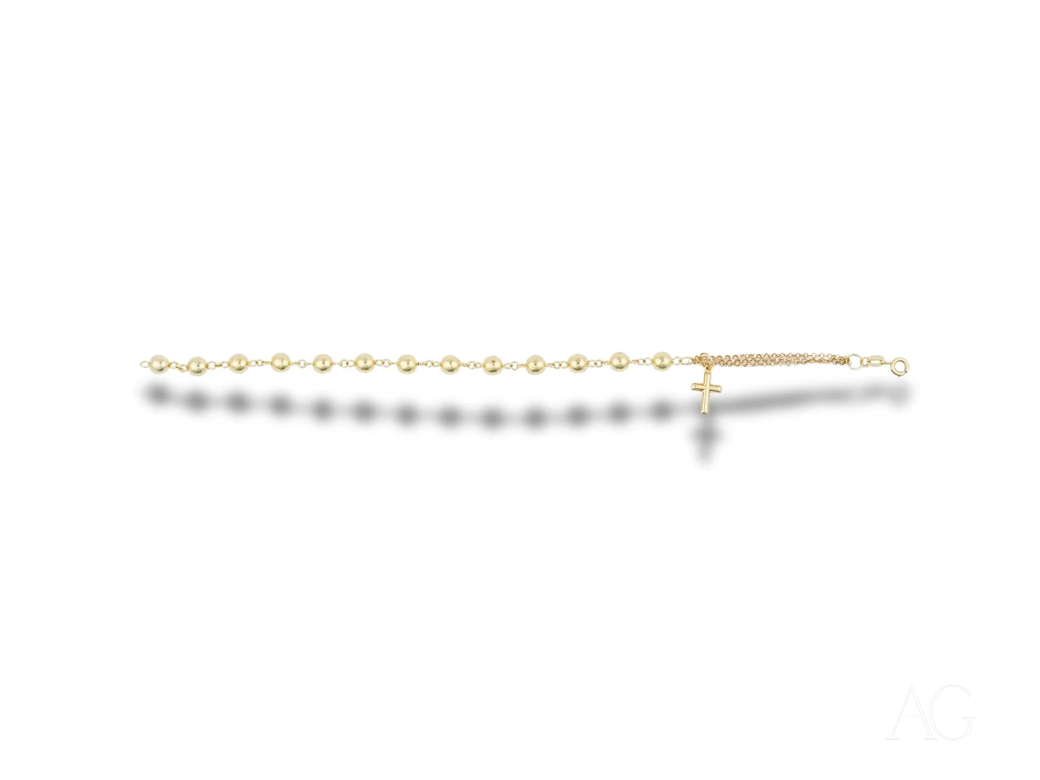 Elegant women's 18k gold bracelet with cross motif and polished gold beads