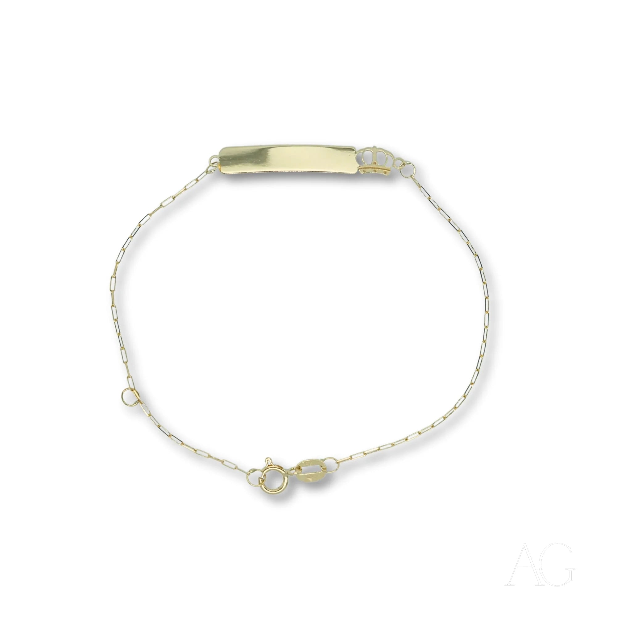 Regal elegance: 18k solid gold id bracelet with crown motif