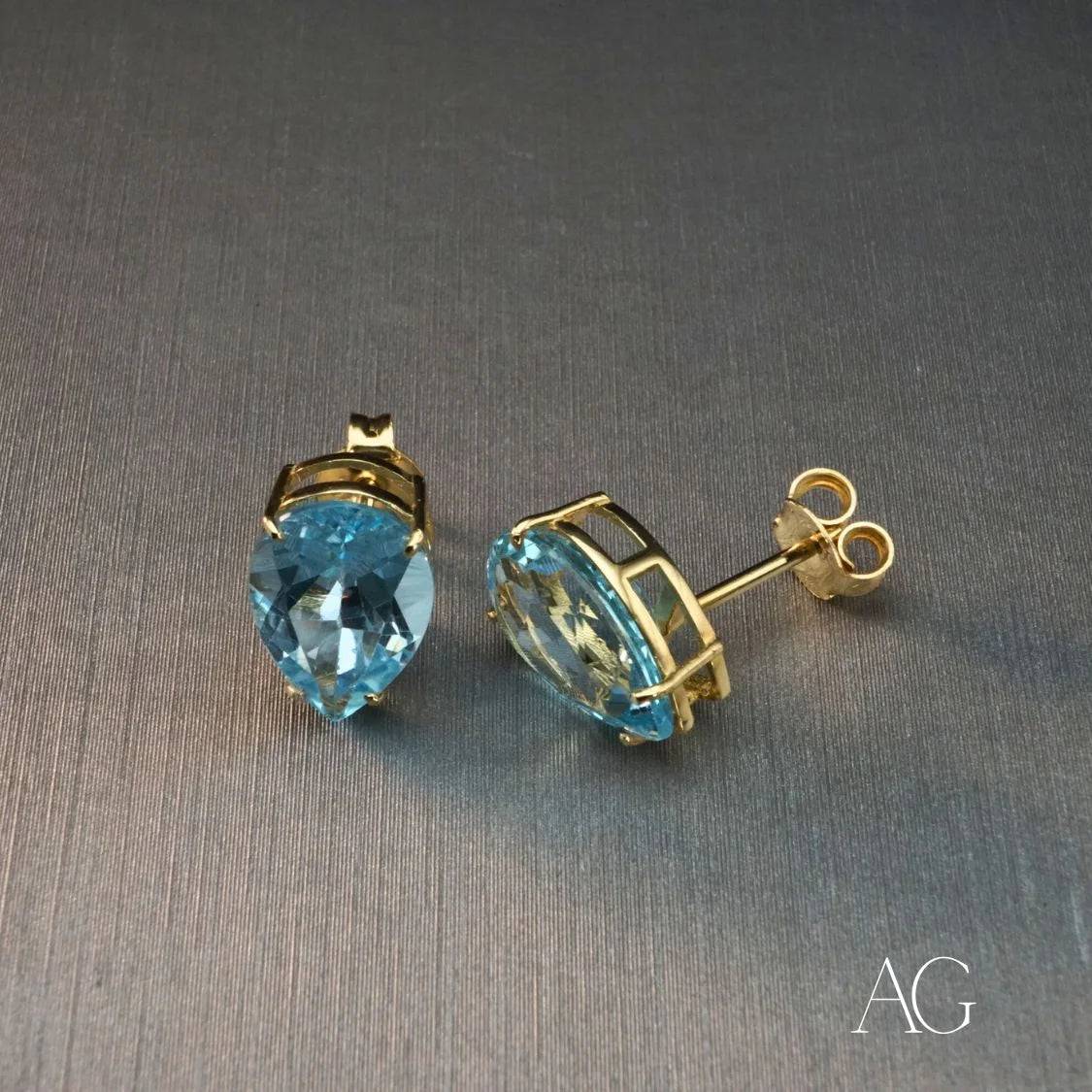 Sophisticated Blue Topaz Gold Earrings