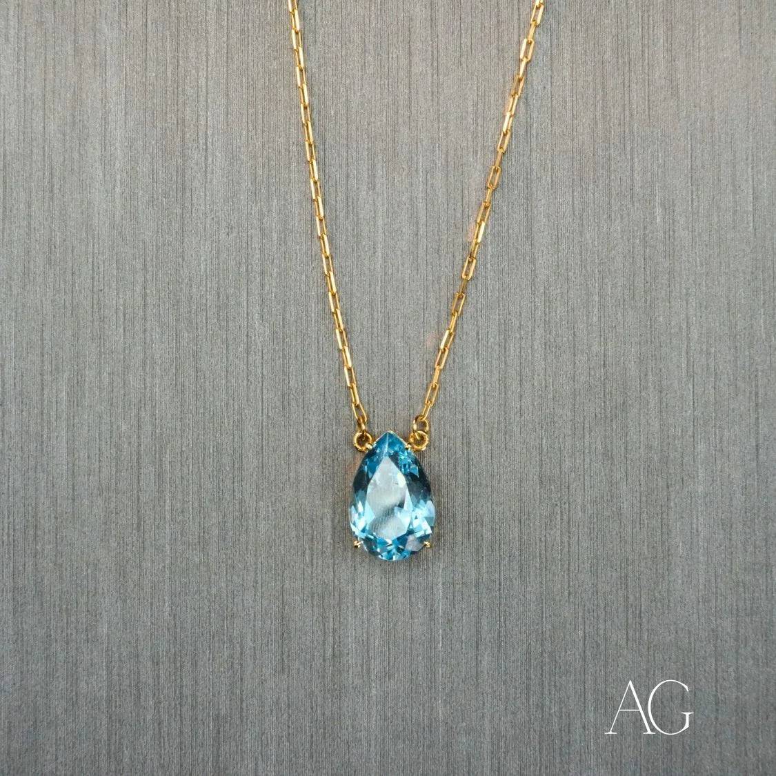 Radiant Blue Topaz 18 Carat Gold Necklace