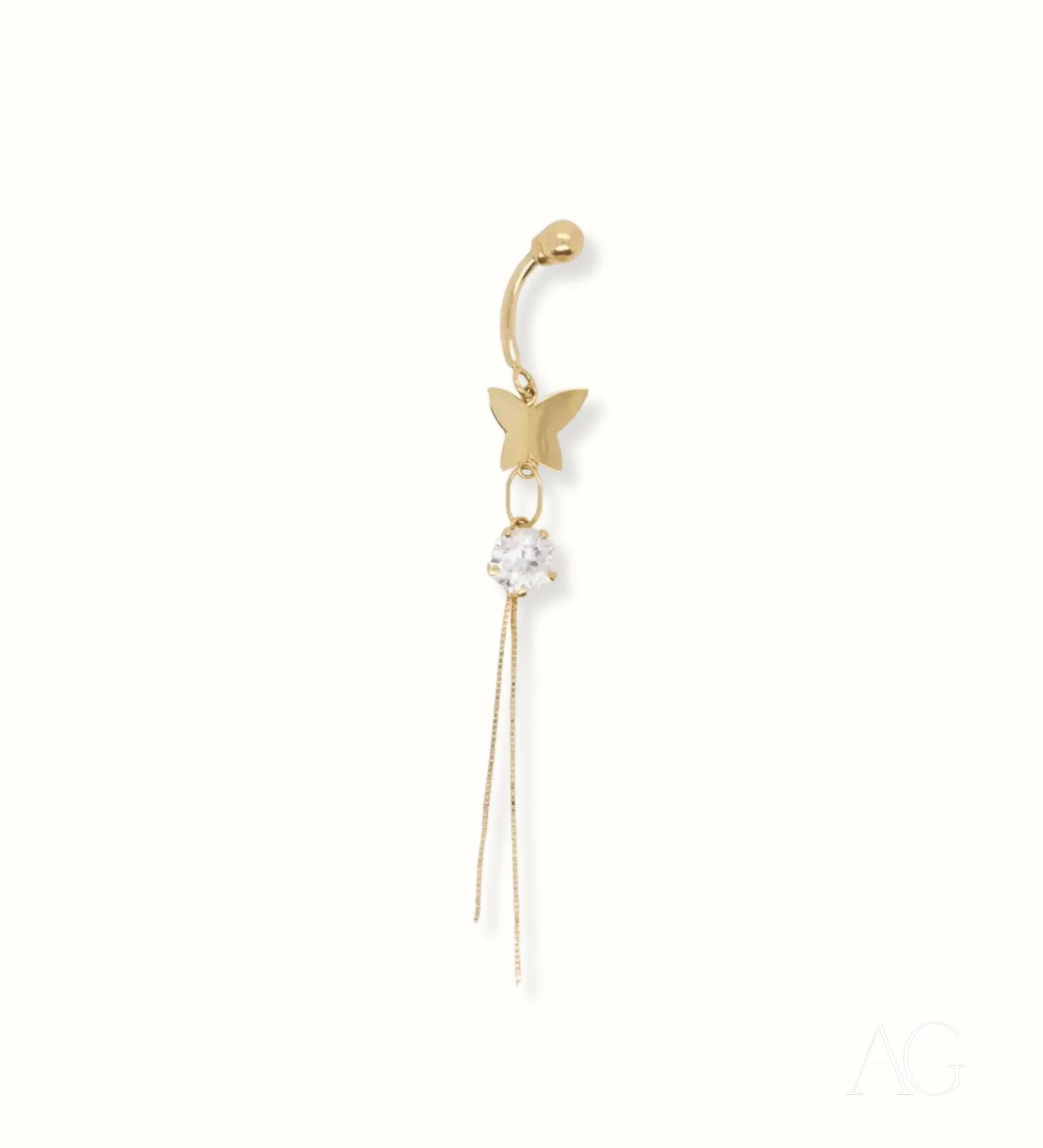 18k Gold Bellybutton Piercing with Cubic Zirconia Butterfly