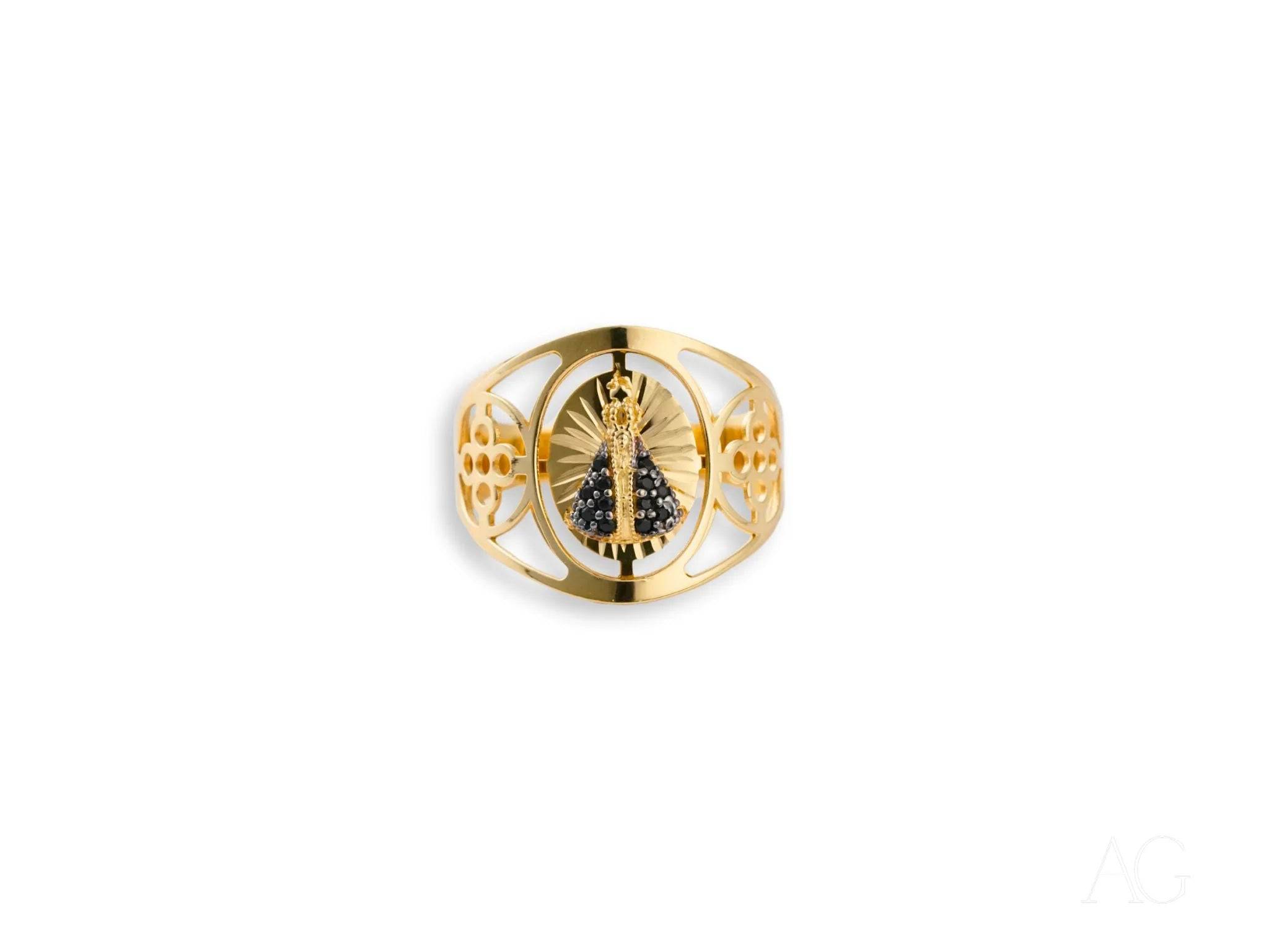 Elegant 18k yellow gold nossa senhora aparecida ring of devotion