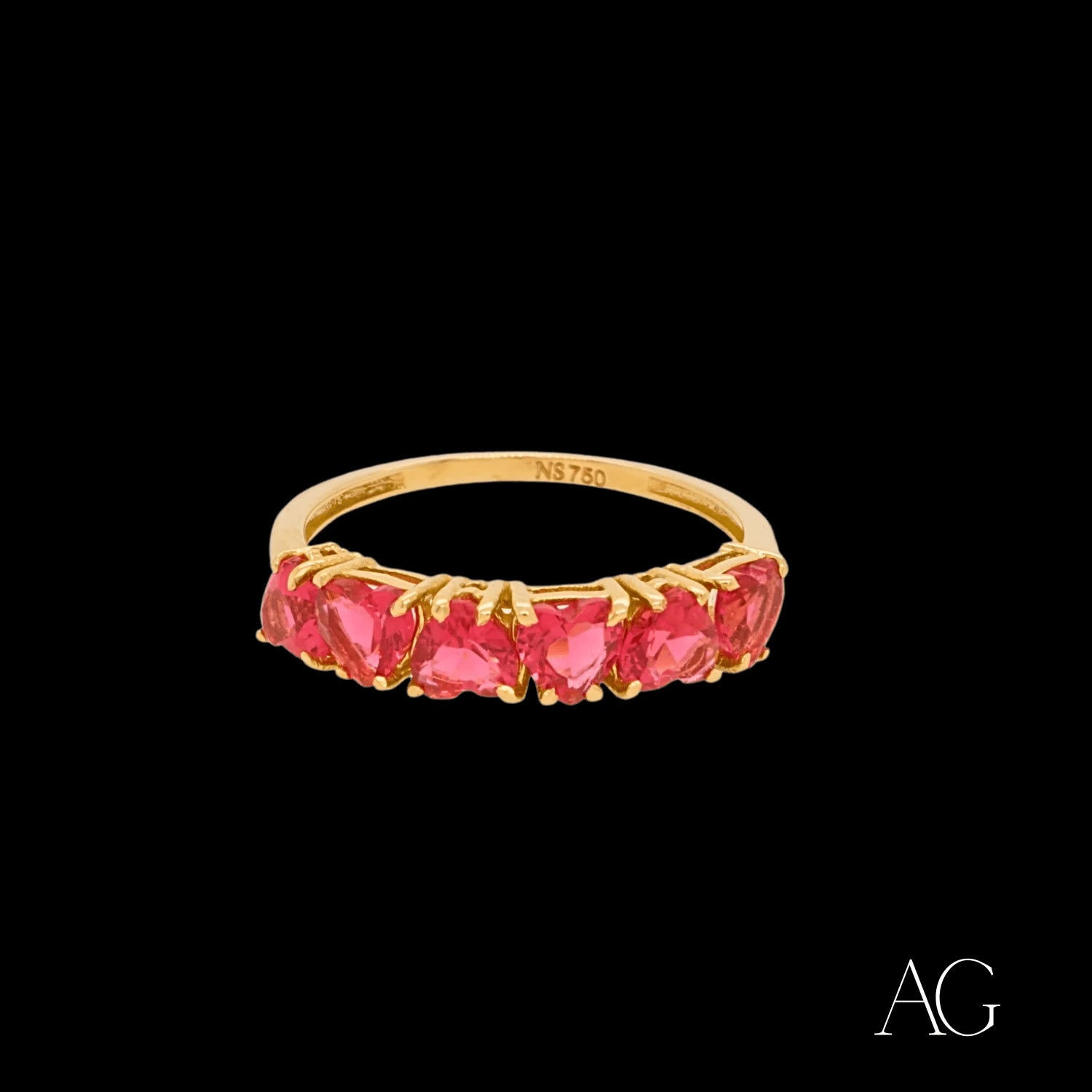 Passion flame 18k gold ring with red cz stones