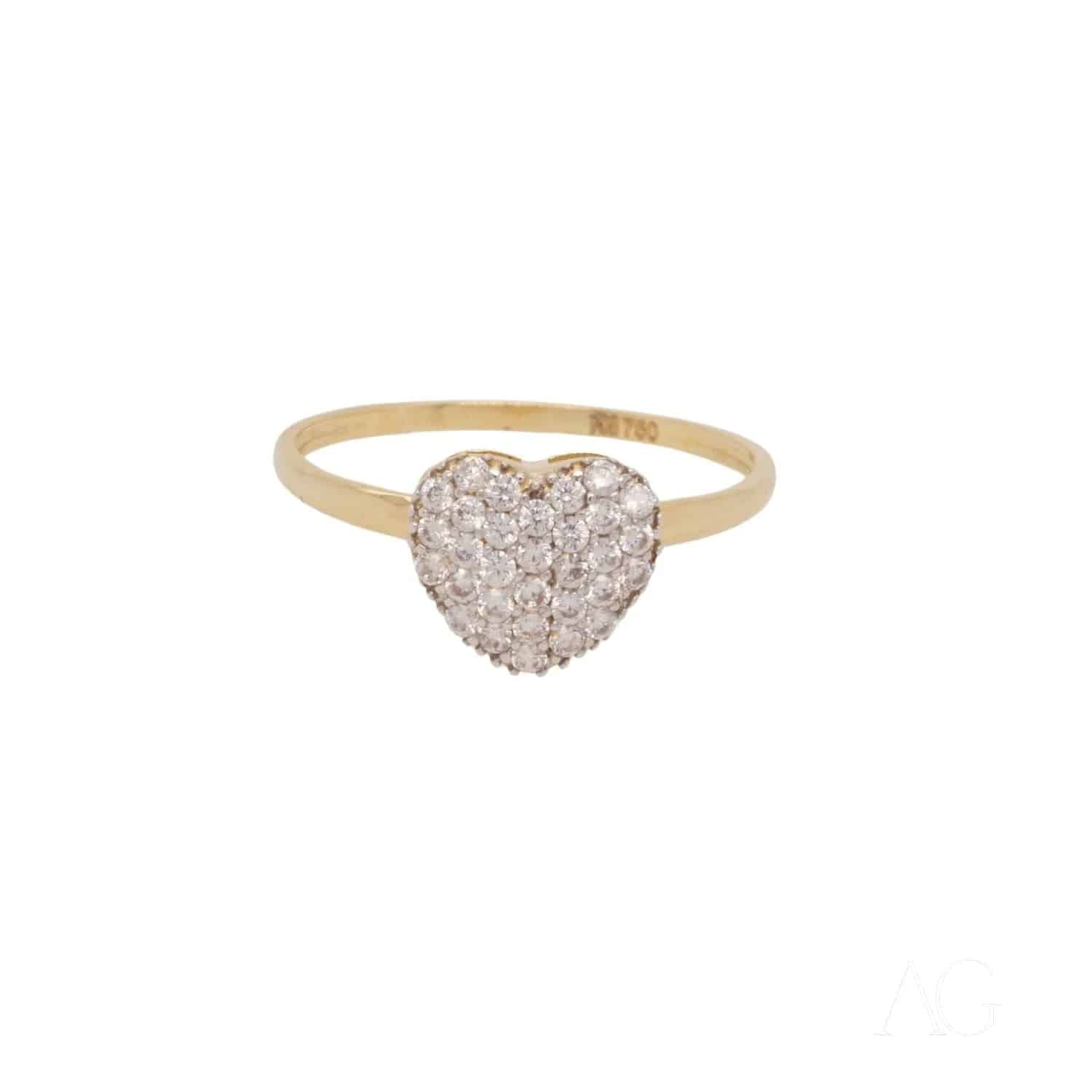 Radiant 18k heart cz ring