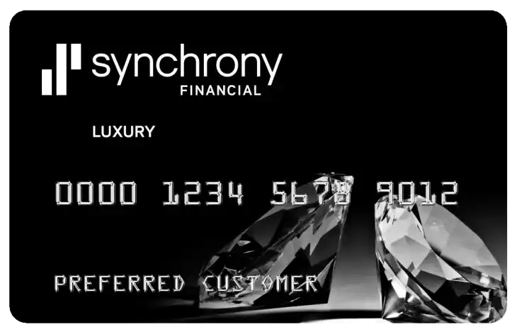 Black Synchrony Financial Luxury credit card with diamond accents.