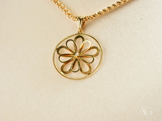 18k Gold Blooming Grace Flower Pendant on an elegant chain necklace