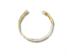 Gold-colored open bangle bracelet with tapered ends and box clasp, 18k solid gold elegance