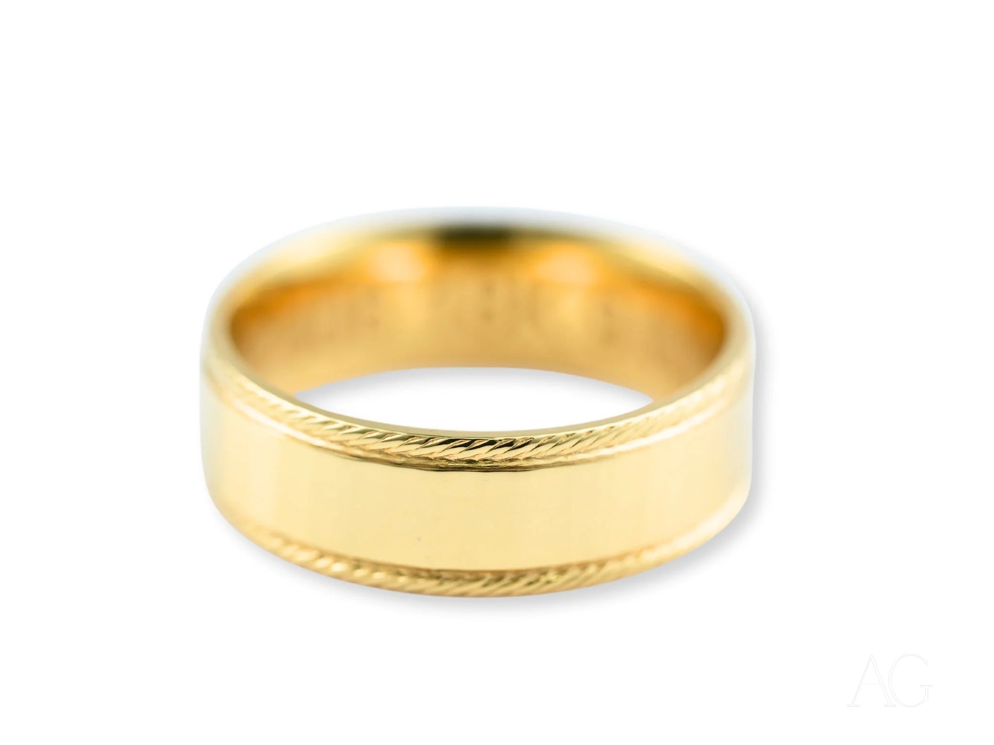 Gold comfort fit Braided Eternity Wedding Band with decorative rope-like edges in 14k gold