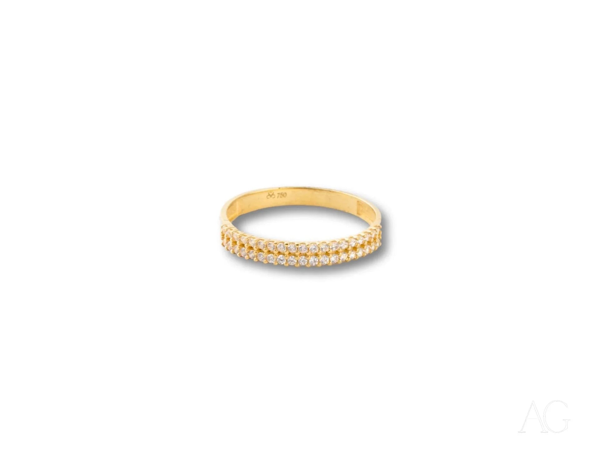 Gold ring with small diamonds in 18k yellow gold half-round design, captivating elegance