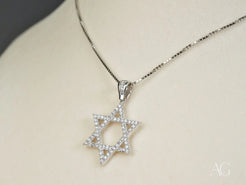 Star of David pendant necklace in 18k White Gold with sparkling CZ stones