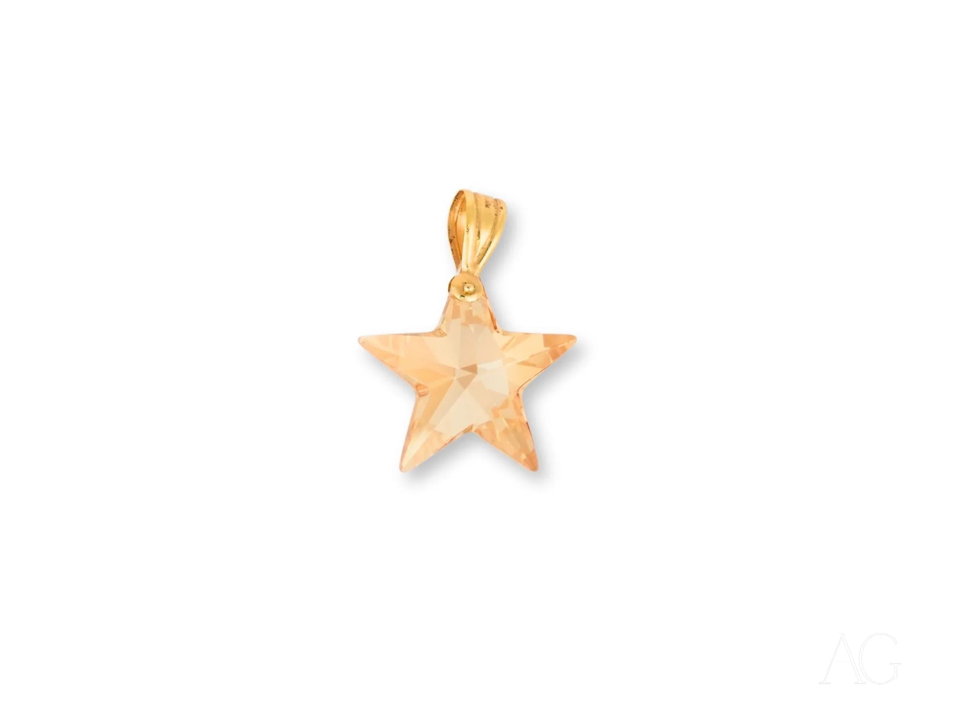 Gold star-shaped pendant with bail attachment featuring Celestial Smoke Crystal and 18k gold