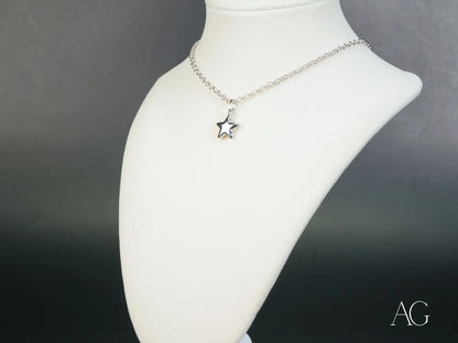 Silver chain necklace featuring an 18k White Gold Star Pendant for celestial elegance
