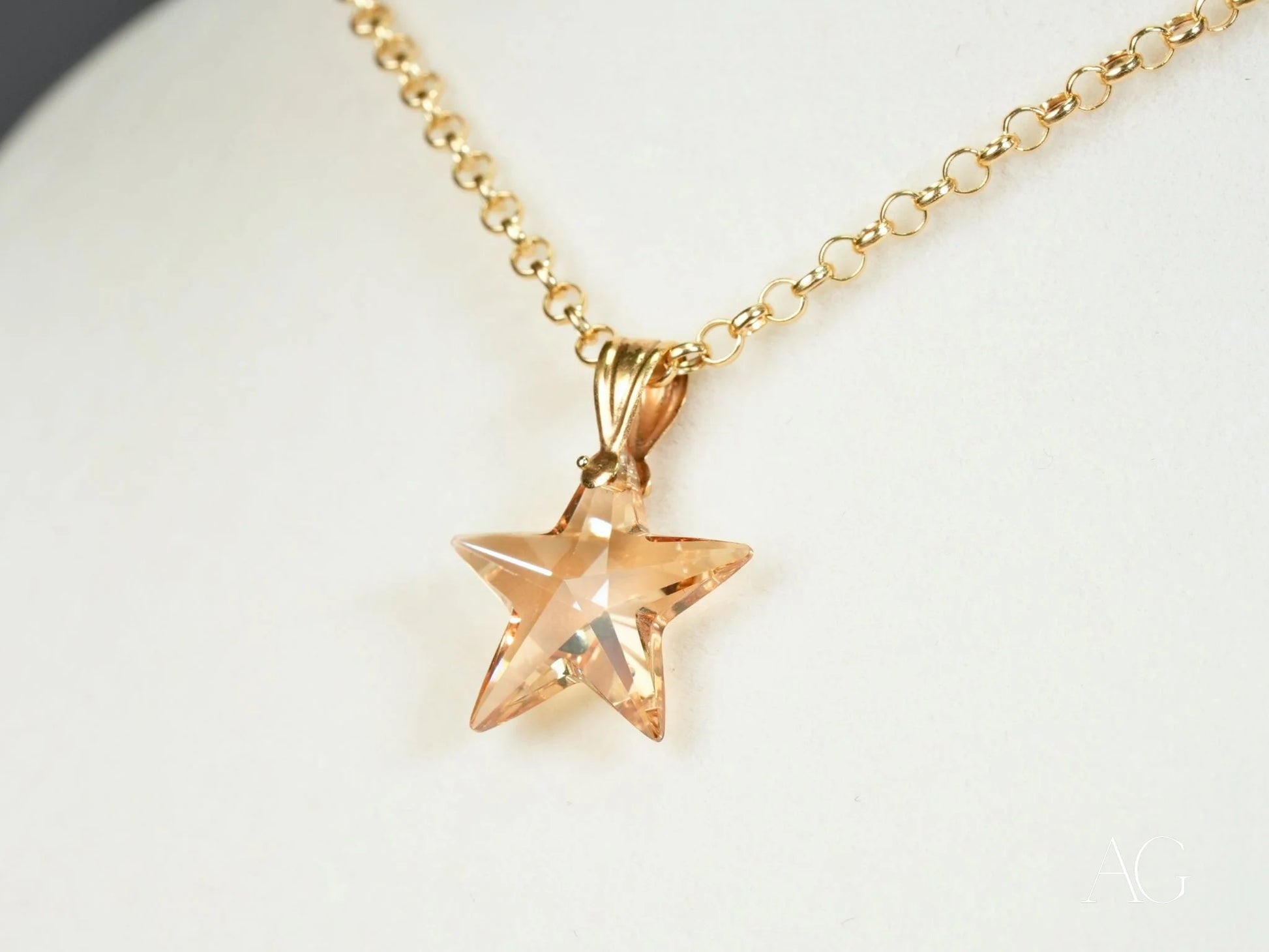 Gold-toned Celestial Smoke Crystal Star Pendant necklace with delicate 18k gold chain