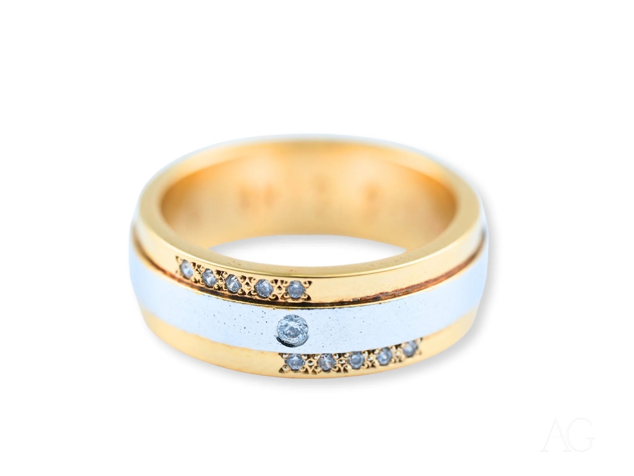 Gold and white two-tone 14k Gold Celestial Grace Wedding Band with inset diamonds