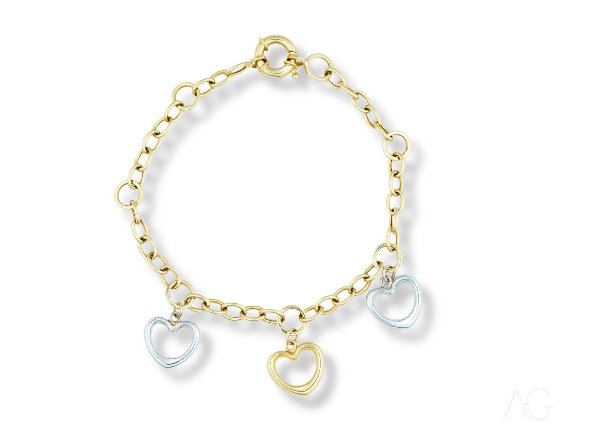 Gold-toned Charming Heart Bracelet in 18k Yellow and White Gold Art Gold Jewelry