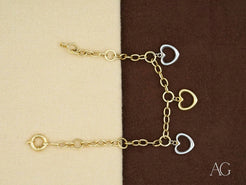 Gold chain bracelet with heart charms in white gold and 18k Art Gold Jewelry