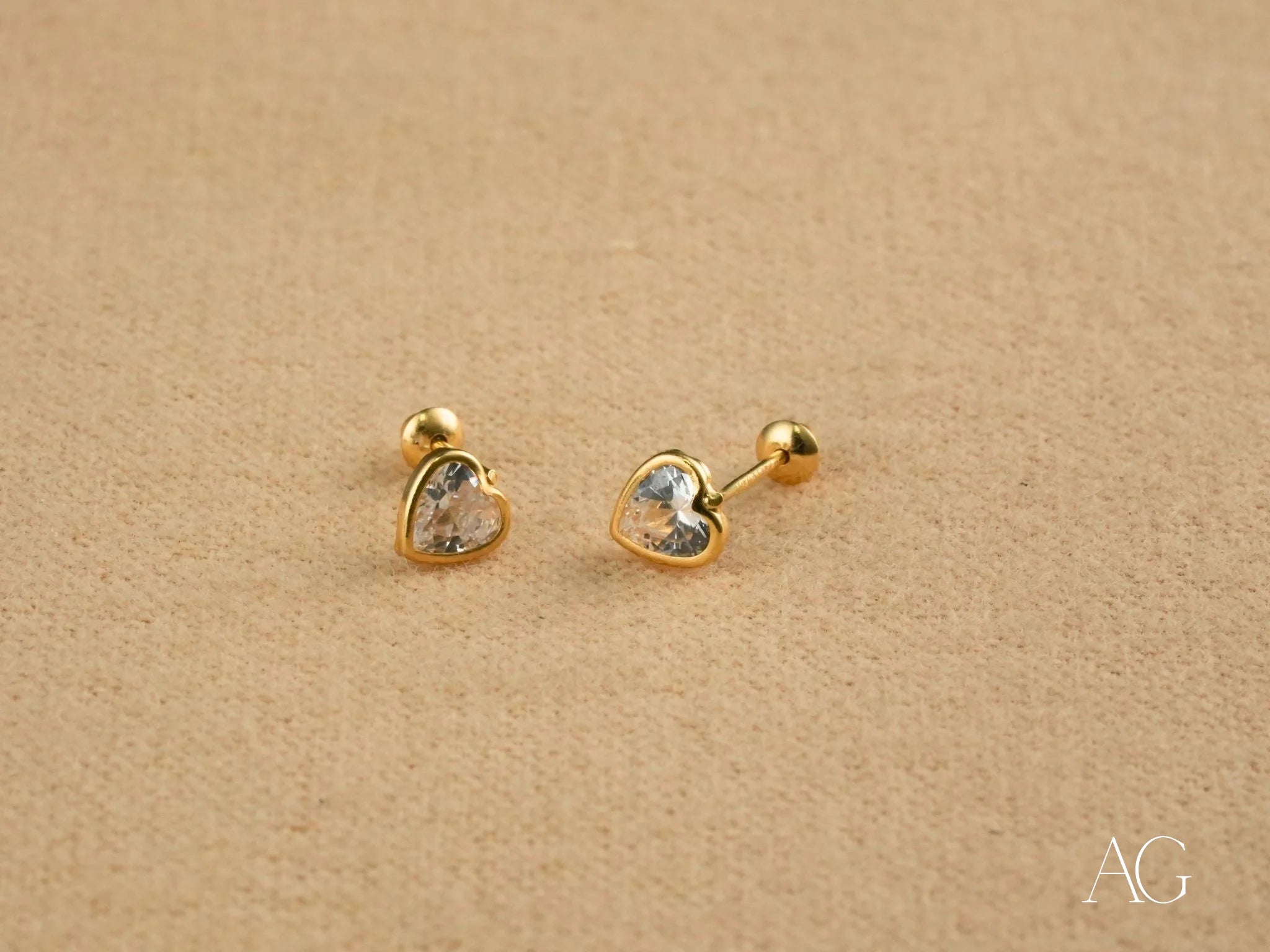 Timeless Crystal Heart: 18k Gold CZ Heart Earrings showcase exquisite art gold jewelry
