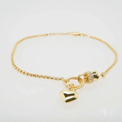 Delicate Charm 18k Gold Bracelet with Heart Charm and Zirconia Decorative Elements